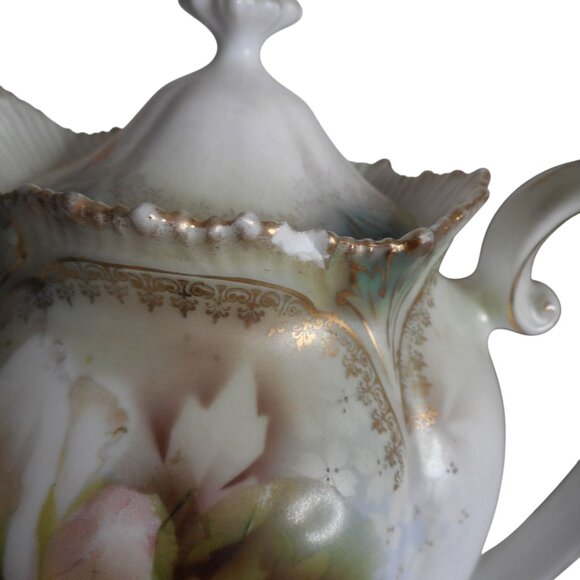 Vintage R S Prussia Chocolate Teapot with 6 cups Floral Roses - Picture 12 of 16